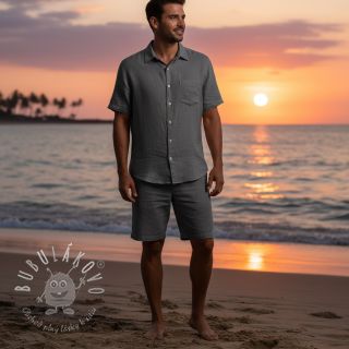 Bavlnená látka s ľanom PREMIUM dark grey