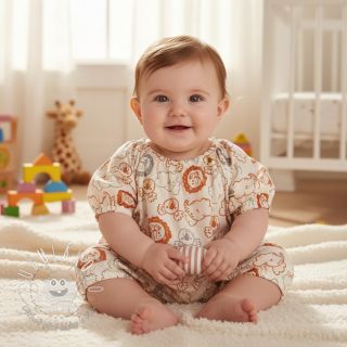 Bavlnená látka Safari animals ecru