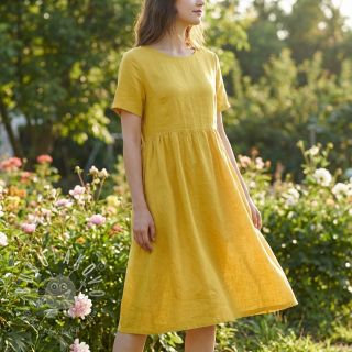 Bavlnená látka s ľanom ochre