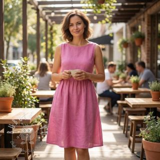 Bavlnená látka s ľanom dark pink