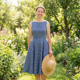 Bavlnená látka JEANS Circles dark blue