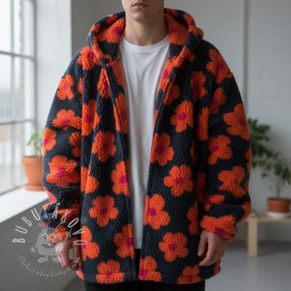 Kabátovina TEDDY JACQUARD Flowers navy