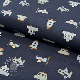 Bavlnená látka Vehicles navy