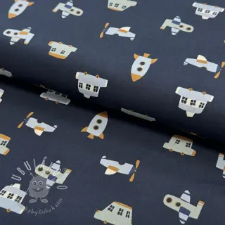 Bavlnená látka Vehicles navy