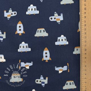 Bavlnená látka Vehicles navy