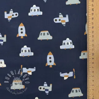 Bavlnená látka Vehicles navy