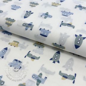 Bavlnená látka Vehicles white