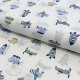 Bavlnená látka Vehicles white