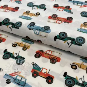 Bavlnená látka Cars white digital print