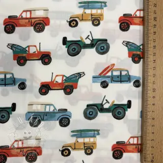 Bavlnená látka Cars white digital print