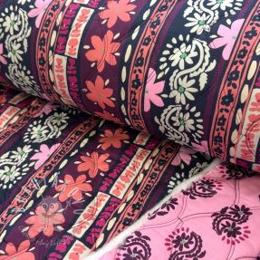 Bavlnená látka VOILE STEPPED Daria flower aubergine digital print