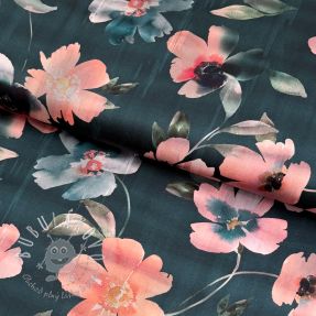 Bavlnená látka SATIN Penny flower petrol digital print