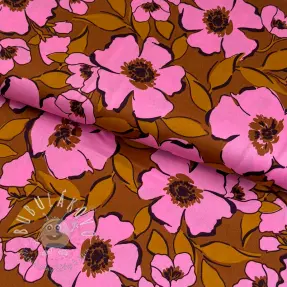 Bavlnená látka SATIN Flower Kala caramel