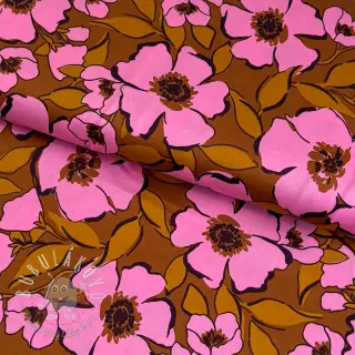 Bavlnená látka SATIN Flower Kala caramel
