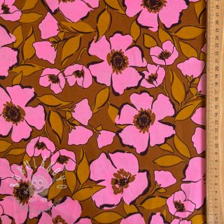 Bavlnená látka SATIN Flower Kala caramel