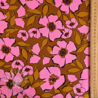 Bavlnená látka SATIN Flower Kala caramel