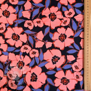 Bavlnená látka SATIN Flower Kala navy