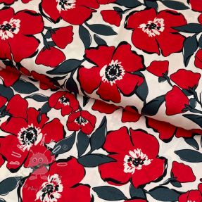 Bavlnená látka SATIN Flower Kala offwhite