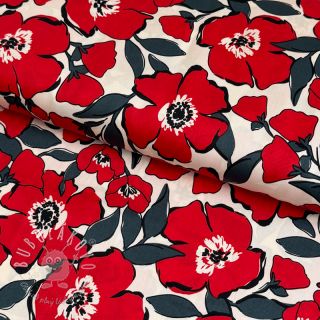 Bavlnená látka SATIN Flower Kala offwhite