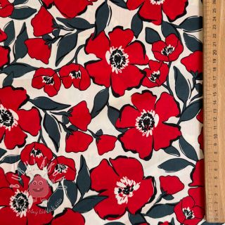 Bavlnená látka SATIN Flower Kala offwhite