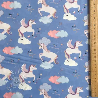 Bavlnená látka Unicorns love blue
