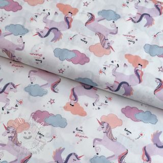 Bavlnená látka Unicorns love white
