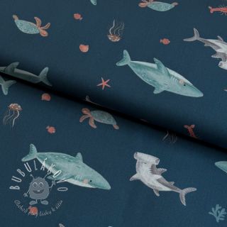 Bavlnená látka Sea life petrol digital print