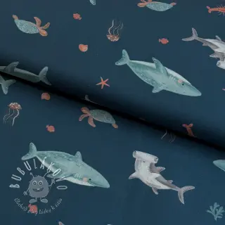 Bavlnená látka Sea life petrol digital print