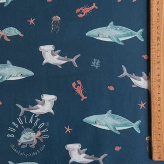 Bavlnená látka Sea life petrol digital print