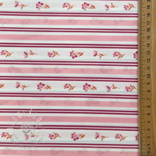 Bavlnená látka Fine flowers STRIPE pink