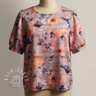 Bavlnená látka SATIN Penny flower peach digital print