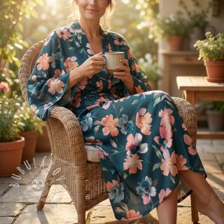 Bavlnená látka SATIN Penny flower petrol digital print