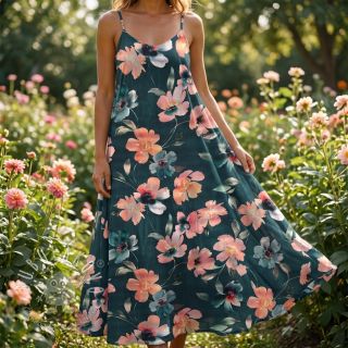 Bavlnená látka SATIN Penny flower petrol digital print