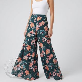 Bavlnená látka SATIN Penny flower petrol digital print