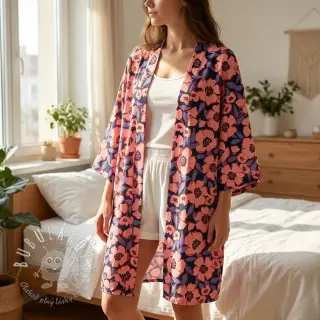 Bavlnená látka SATIN Flower Kala navy