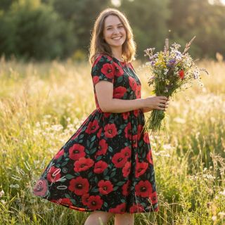 Bavlnená látka Poppy black digital print