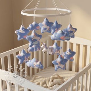 Bavlnená látka Unicorns love blue