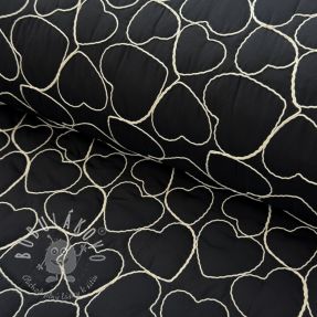Prešívaná látka EMBROIDERY Hearts black