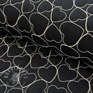 Prešívaná látka EMBROIDERY Hearts black