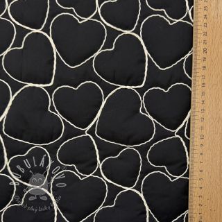 Prešívaná látka EMBROIDERY Hearts black