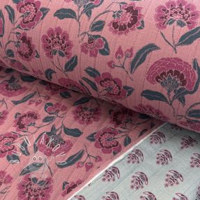 Dvojitá gázovina/mušelín STEPPED Flowers mauve