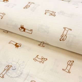 Dvojitá gázovina/mušelín EMBROIDERY Dogs ecru
