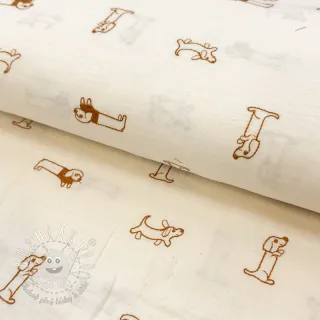 Dvojitá gázovina/mušelín EMBROIDERY Dogs ecru