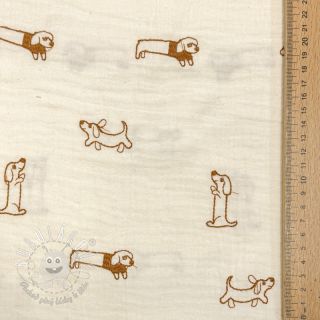 Dvojitá gázovina/mušelín EMBROIDERY Dogs ecru