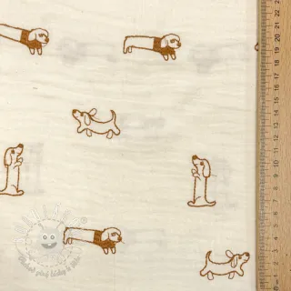 Dvojitá gázovina/mušelín EMBROIDERY Dogs ecru