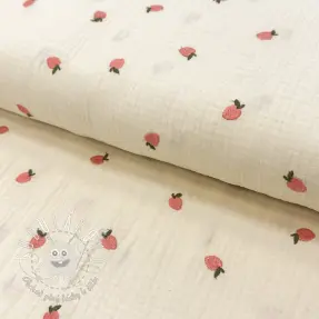 Dvojitá gázovina/mušelín EMBROIDERY Fruit peach SIMPLY NATURAL