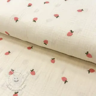 Dvojitá gázovina/mušelín EMBROIDERY Fruit peach SIMPLY NATURAL