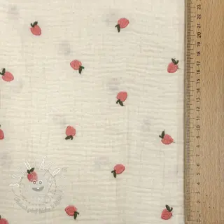 Dvojitá gázovina/mušelín EMBROIDERY Fruit peach SIMPLY NATURAL