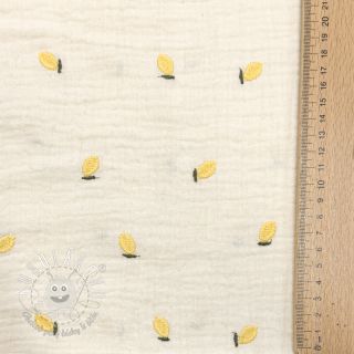 Dvojitá gázovina/mušelín EMBROIDERY Fruit natural yellow
