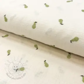 Dvojitá gázovina/mušelín EMBROIDERY Fruit green SIMPLY NATURAL
